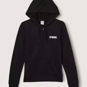 *NEW Victoria's Secret PINK Black Zip Up Hoodie/Palm Tree,Sun & PINK logo XL